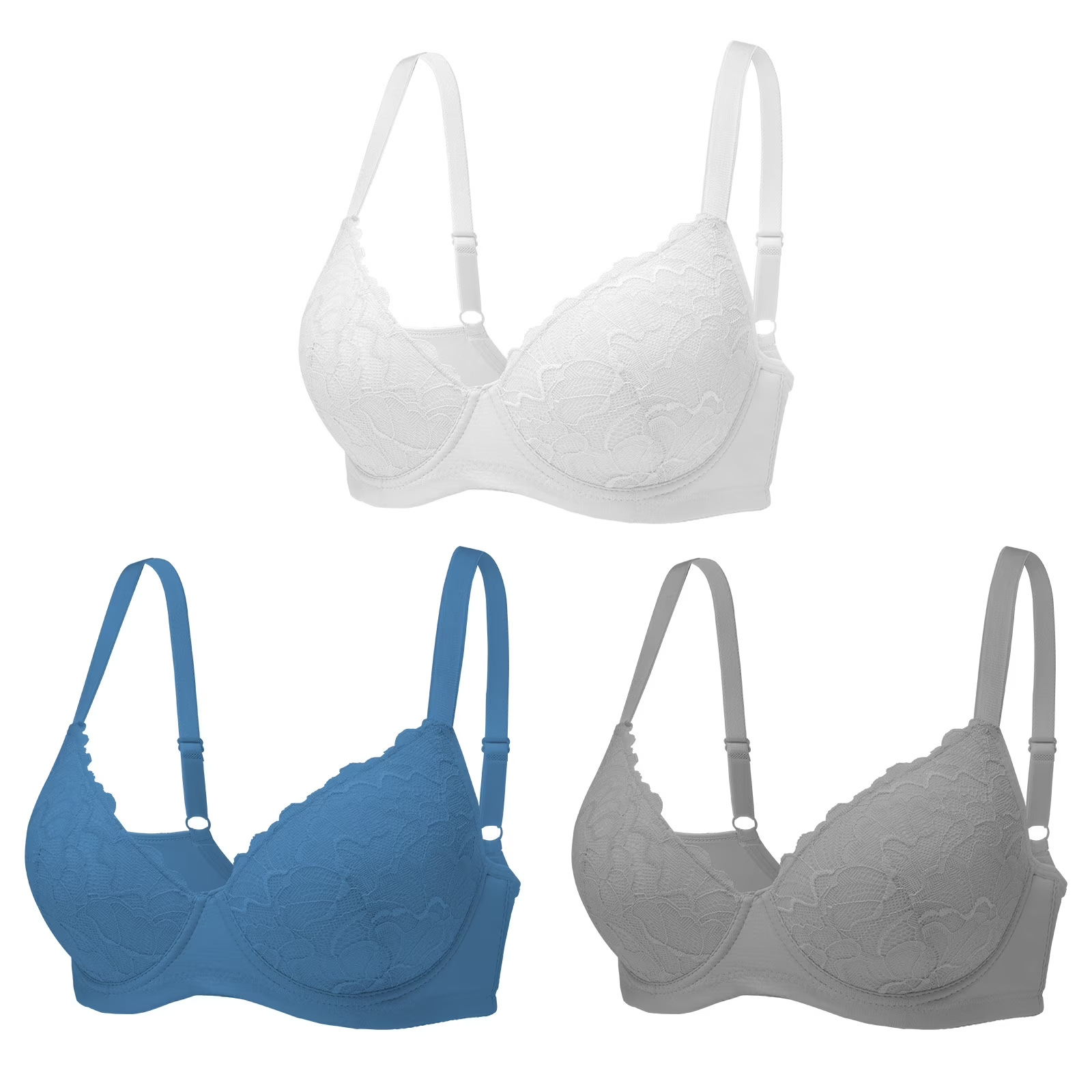 3PC Pack Women Push Up Bra Everyday Underwear Comfortable Lingerie Bralette with Support Anti-Sag