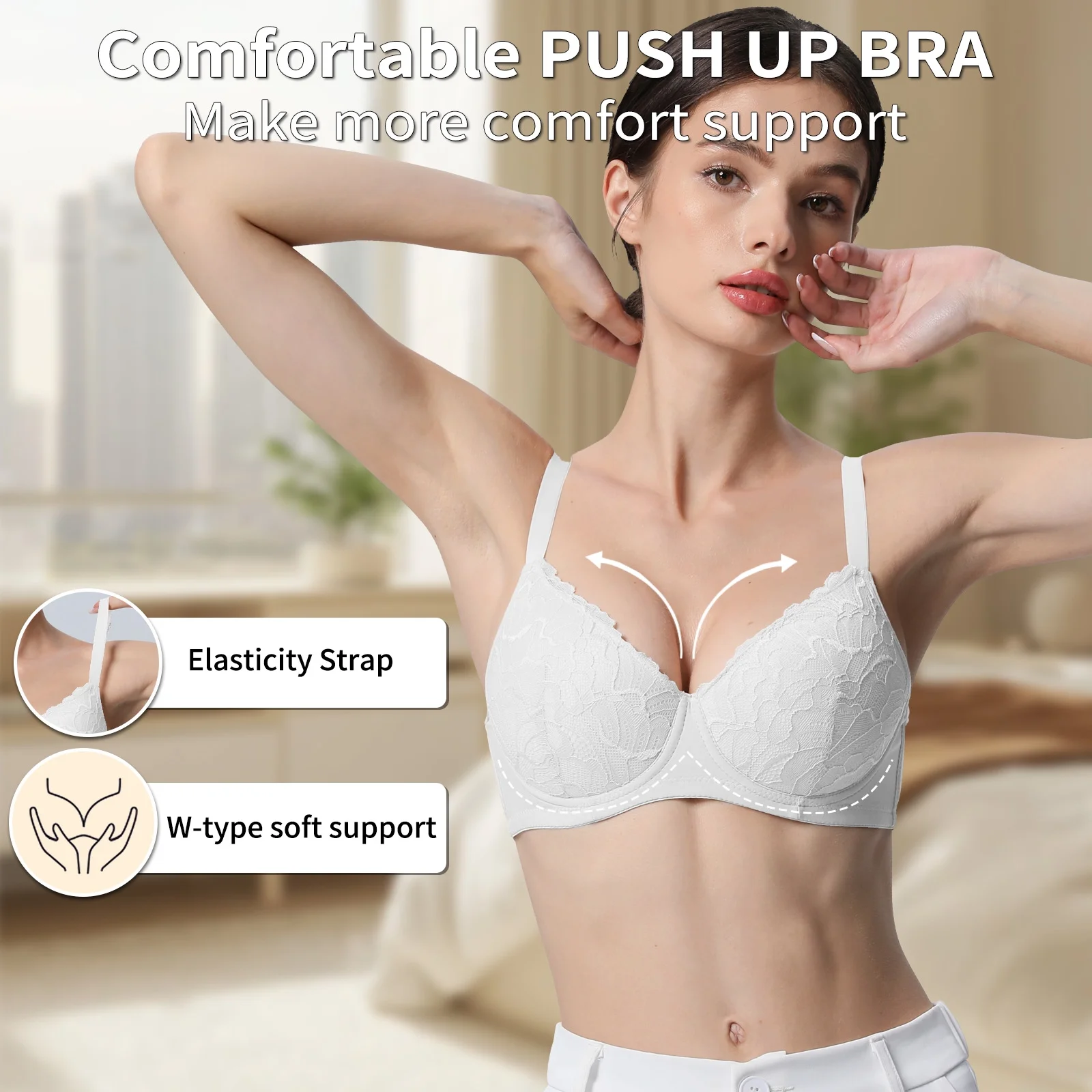 3PC Pack Women Push Up Bra Everyday Underwear Comfortable Lingerie Bralette with Support Anti-Sag - Image 3