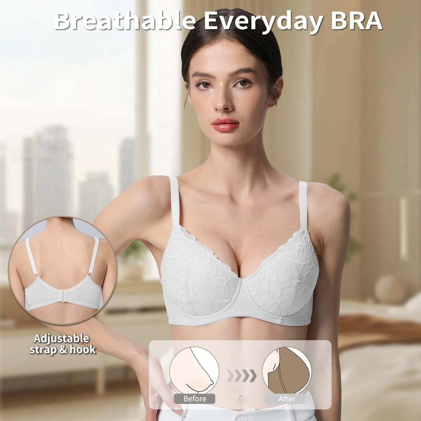 3PC Pack Women Push Up Bra Everyday Underwear Comfortable Lingerie Bralette with Support Anti-Sag - Image 4