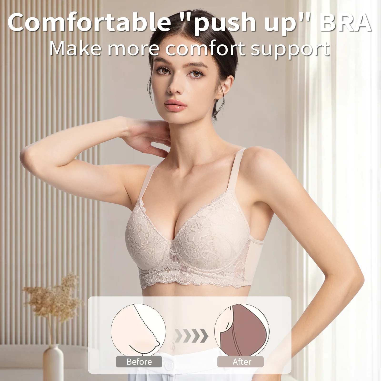 3PC Pack Women Push Up Bra Everyday Underwear Comfortable Lingerie Bralette with Support Anti-Sag - Image 2