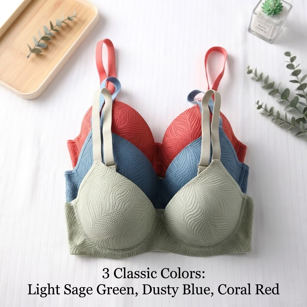 Women's 3-Pack Underwire Push Up Bra Set with Independent Dual U-Wire Support, Lace Bralette, Blue Sage Green Coral, 32B-40C - Image 5