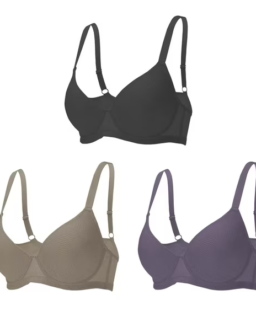 Women's 3-Pack Underwire Push Up Bra Set W-Wire Lace Bralette Black Light Mauve Deep Mauve 32B-40C
