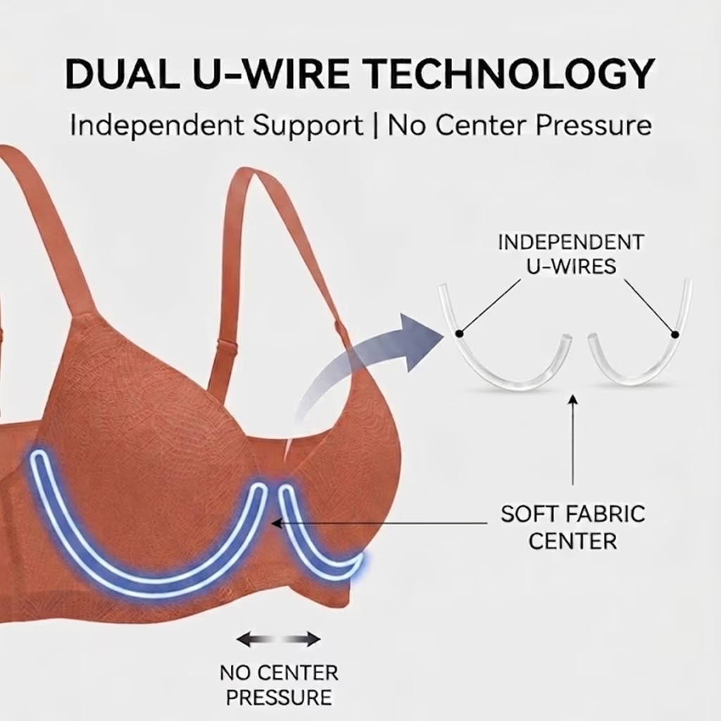 Women's 3-Pack Underwire Push Up Bra Set with Independent Dual U-Wire Support, Lace Bralette, Blue Sage Green Coral, 32B-40C - Image 2