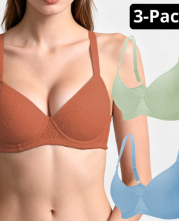 Women's 3-Pack Underwire Push Up Bra Set with Independent Dual U-Wire Support, Lace Bralette, Blue Sage Green Coral, 32B-40C