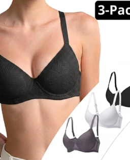Women's 3-Pack Underwire Push Up Bra Set W-Wire Lace Bralette Black White Nude 32B-40C