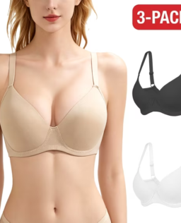 Women's 3-Pack Soft Underwire Bra, 3/4 Cup Everyday T-Shirt Bra with Push-Up Support