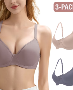 Women's 3-Pack Push-Up Bra, Soft Underwire 3/4 Cup T-Shirt Bra with Seamless Support — Neutral Tone