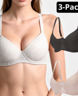 Women's 3-Pack Underwire Push Up Bra Set with Independent Dual U-Wire Support, Lace Bralette, Black White Nude, 32B-40C