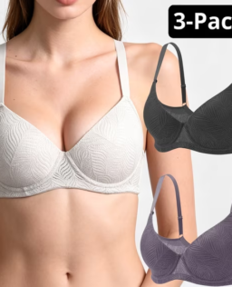 Women's 3-Pack Underwire Push Up Bra Set with Independent Dual U-Wire Support, Lace Bralette, Black White Mauve, 32B-40C