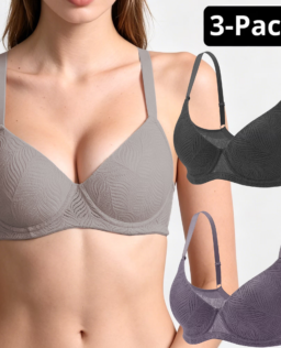Women's Bra 3-Pack Set, Elegant Jacquard Cups, Underwire Support, Breathable Mesh Wings, Classic Neutrals Elegant Bean Paste 32B-40C