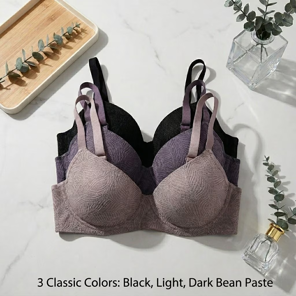 Women's Bra 3-Pack Set, Elegant Jacquard Cups, Underwire Support, Breathable Mesh Wings, Classic Neutrals Elegant Bean Paste 32B-40C - Image 5