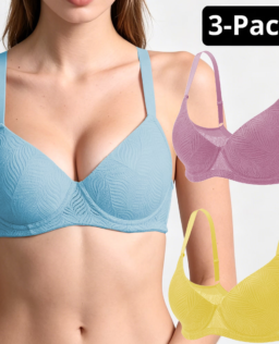 Women's Bra 3-Pack Set, Elegant Jacquard Cups, Underwire Support, Breathable Mesh Wings, Vibrant Dopamine Colors Yellow Pink Blue 32B-40C