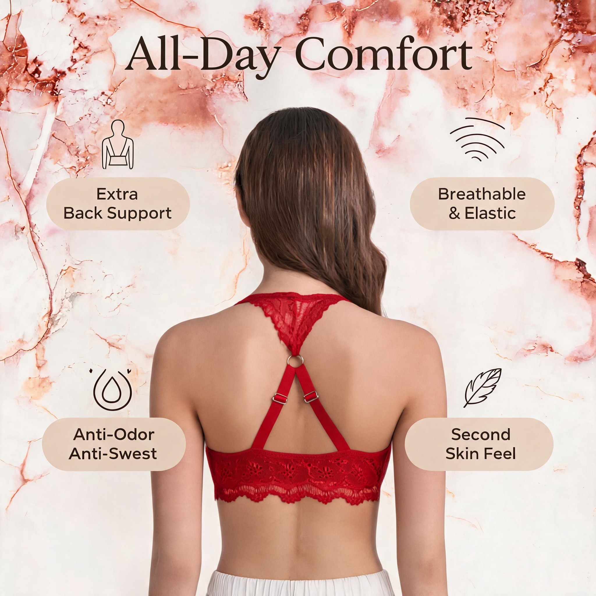 Front Closure Bra 3-Pack for Women, Push-Up Underwire T-Shirt Bras with X-Cross Racerback and Lace Trim, Nude / White / Black, Sizes 32B–40C, Qeldulk - 图片 4