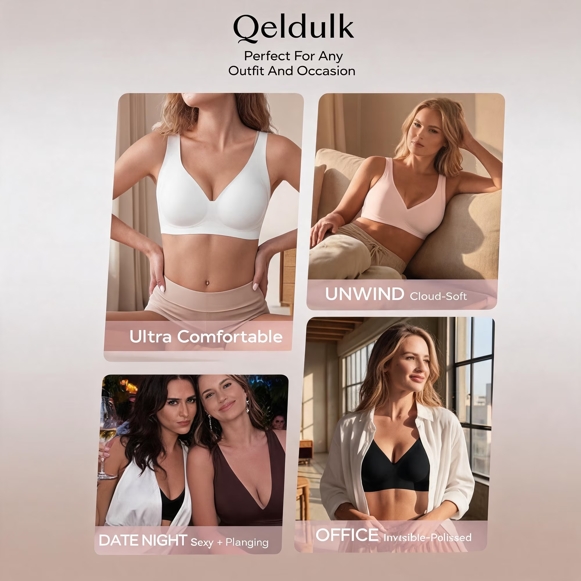 Women's Jelly Gel Bra, Seamless Wireless Full-Coverage T-Shirt Bra with Gentle Lift, Wirefree Everyday Support, S-3XL Qeldulk - 图片 4