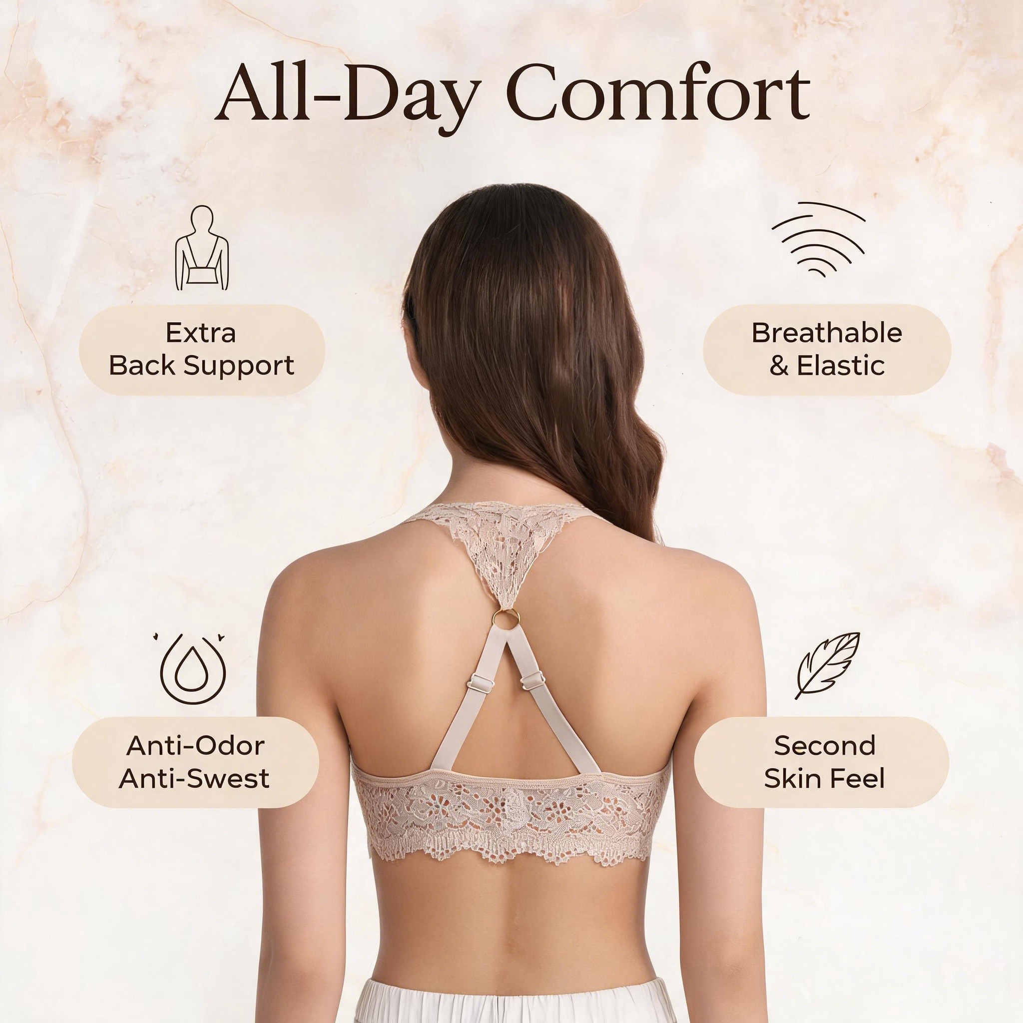 Front Closure Bra 3-Pack for Women, Push-Up Underwire T-Shirt Bras with X-Cross Racerback and Lace Trim, Nude / White / Black, Sizes 32B–40C, Qeldulk - 图片 4