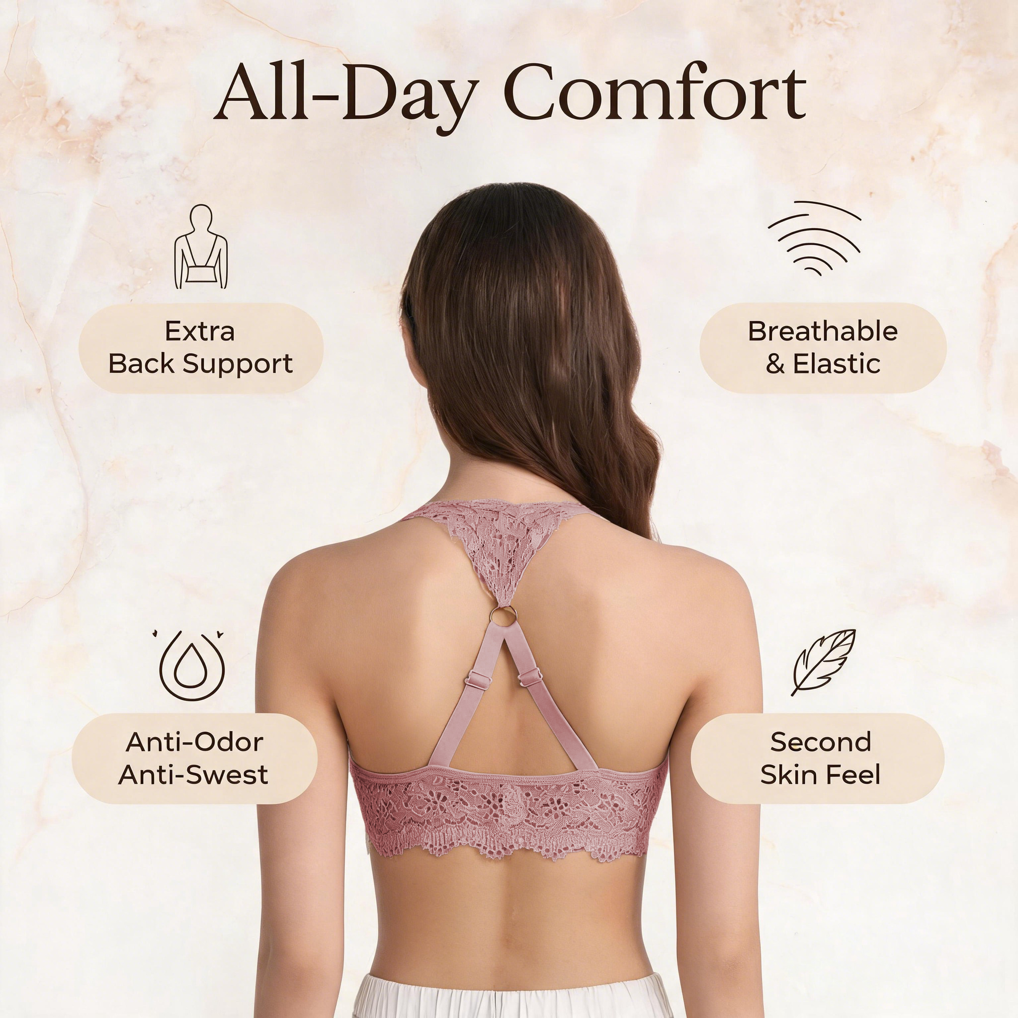 Front Closure Bra 3-Pack for Women, Push-Up Underwire T-Shirt Bras with X-Cross Racerback and Lace Trim, Nude / White / Black, Sizes 32B–40C, Qeldulk - 图片 4